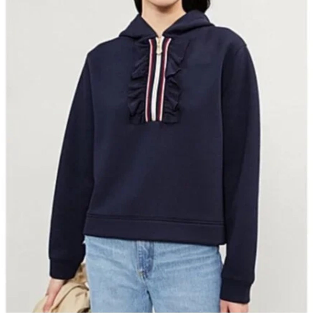 Sandro Navy Hoodie with Ruffle